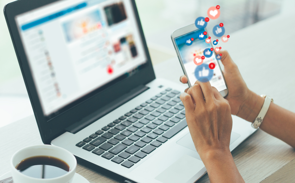 Young businesswoman using smart phone, Social media, Marketing concept